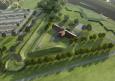 Wizualizacja lunety pomiędzy bastionami VI i VII (na pierwszym planie), w ujęciu od północy. Oprac. B. Mleczko, K. Wielgus.   